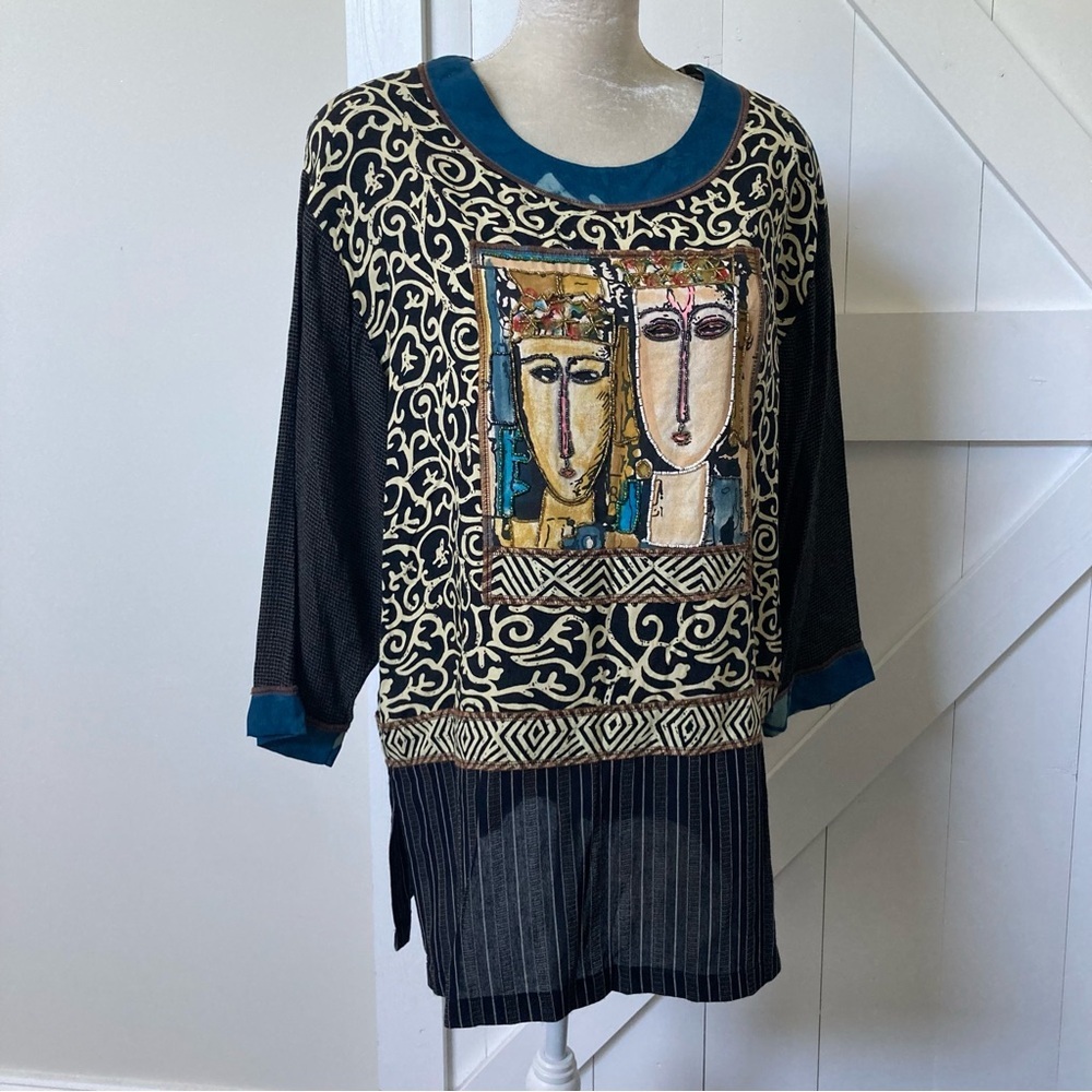 Faith Top Y2K mixed media bead art to wear faces king queen oversized S